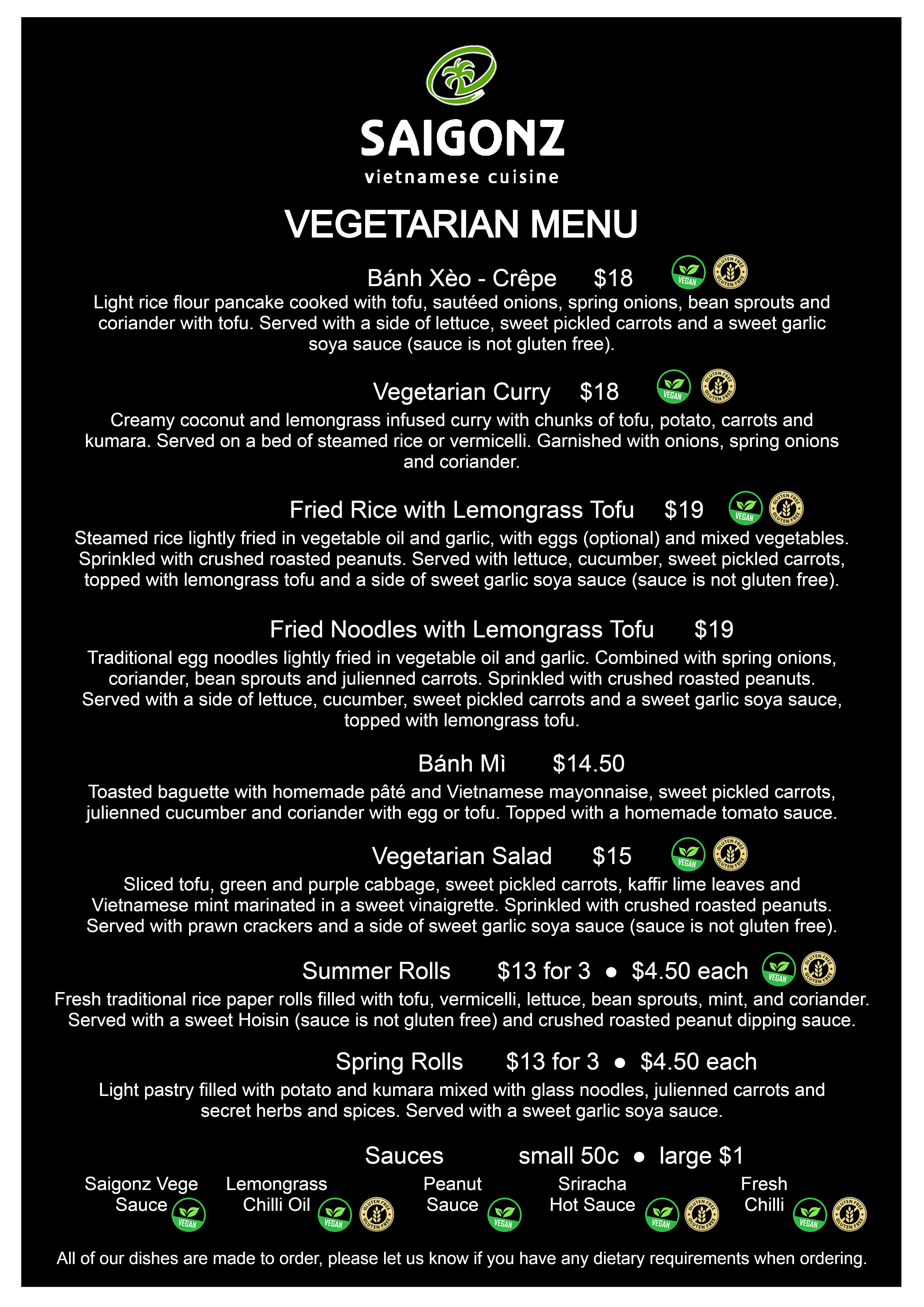 Vegetarian Menu